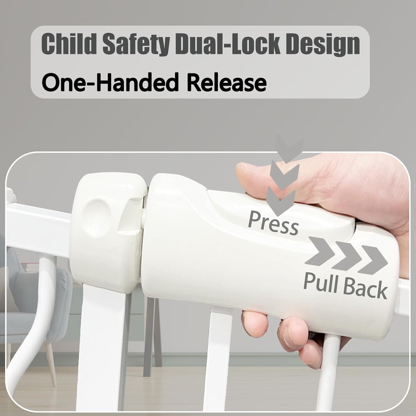 Walk Through Expandable Baby & Dog Gate 38.5-43.3 Inch for Kids & Pets, Tension Mounted Indoor Safety Gate for Large Openings - White Metal, 30 inches Tall