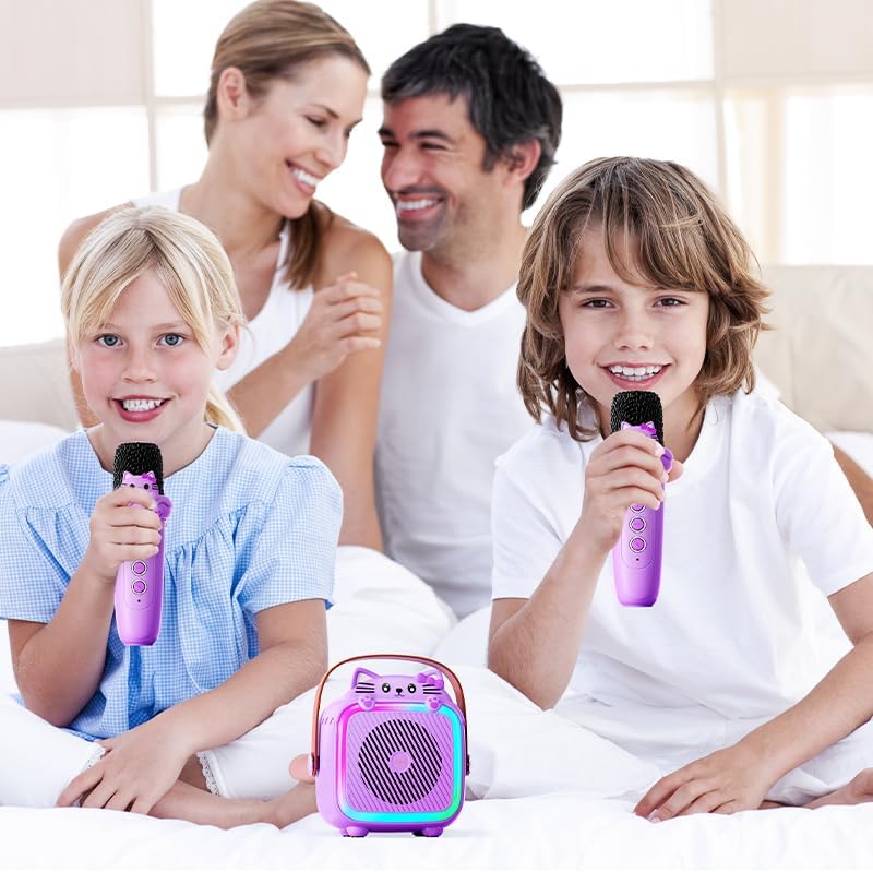 Karaoke Machine with 2 Wireless Microphones for Kids Adults,Portable Bluetooth Speaker Girls Toddlers Toy Gift for Aged 3-12 Year Birthday Parties Christmas Party - Purple