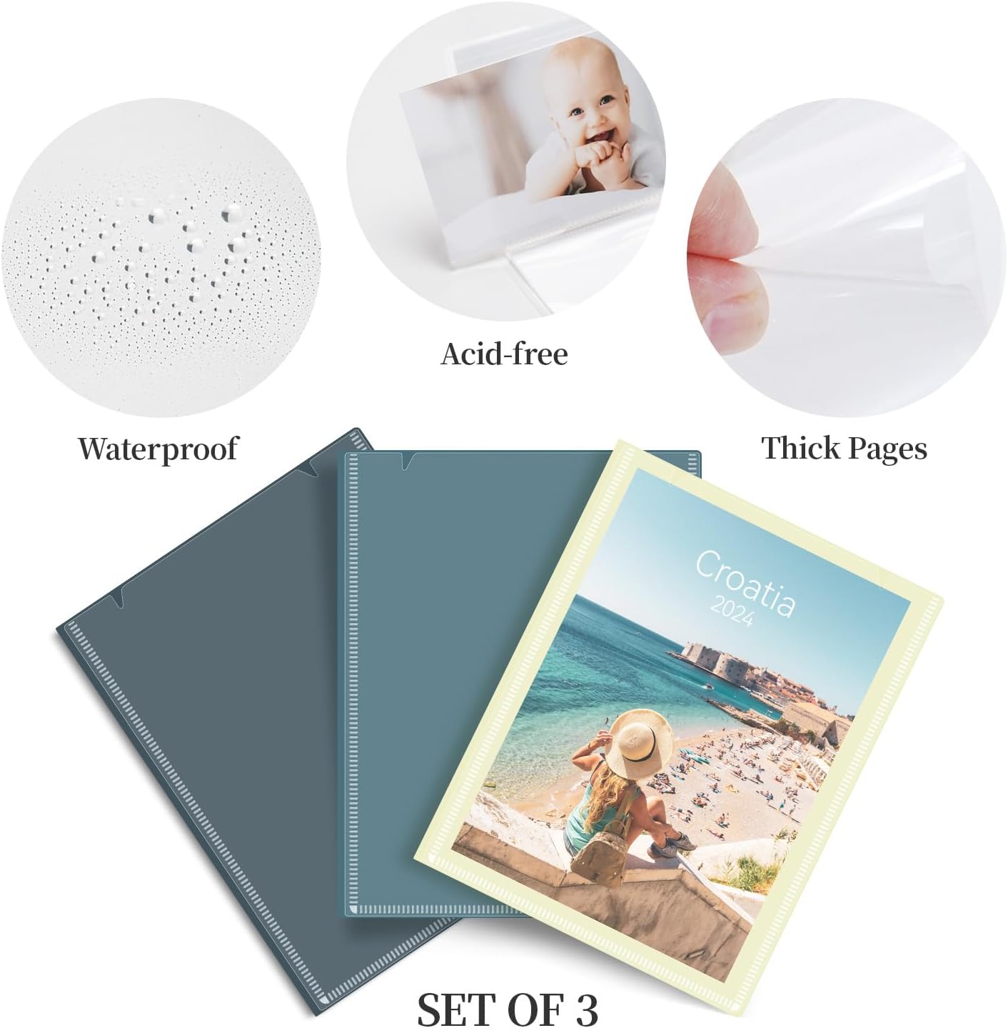 Vienrose Small Photo Album for 4x6 Pictures – 26 Pockets Holds 52 Photos, Customizable Plastic Covers, Morandi Color Postcard Album, Wedding Travel Baby Gift – Navy + Gray Blue + Beige (Set of 3)