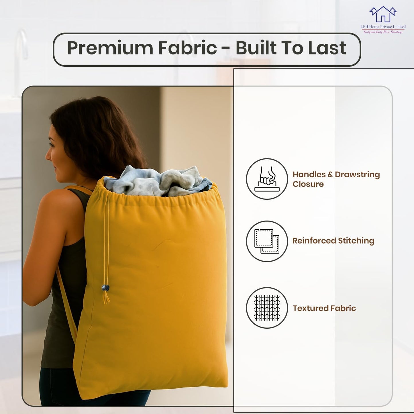 LFH Home Cotton Canvas Large Laundry Bag with Handle, Heavy Duty Drawstring Closure Washable Laundry Bags, School Travel, Home, Hotel, College Dorm, Organizer Sack, Toys Clothes 28x40-Yellow