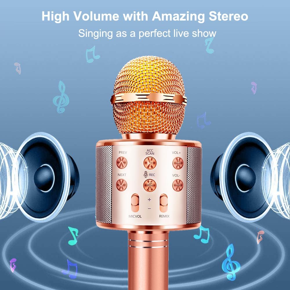 Microphone for Kids Voice Change Karaoke Microphone Kids Girl Gifts Handheld Wireless Bluetooth Microphone Home Party Favor Mic Microphones Kids Christmas Birthday Gifts
