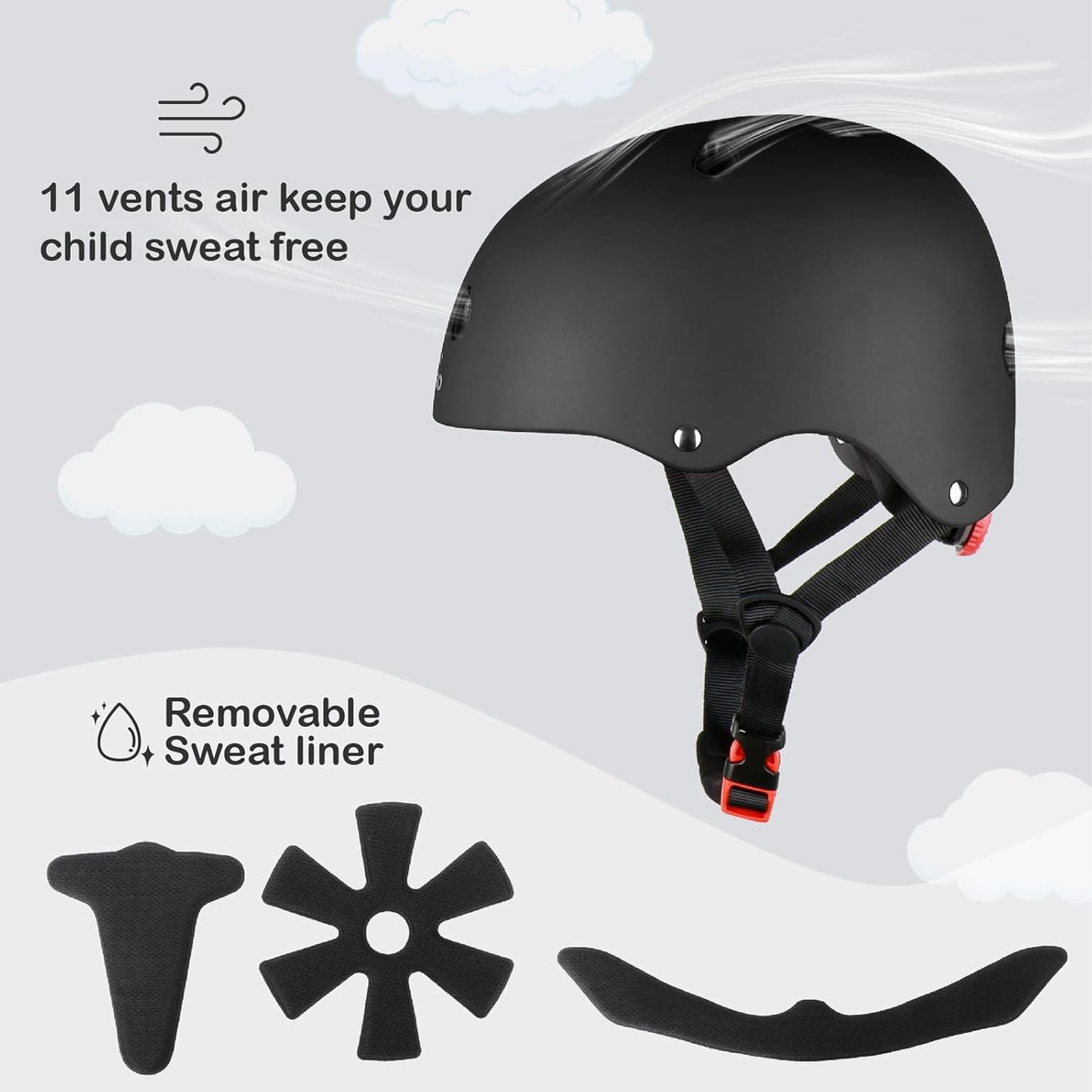 KAMUGO Kids Bike Helmet, Toddler Helmet for Ages 2-8 Boys Girls with Sports Protective Gear Set Knee Elbow Wrist Pads for Skateboard Cycling Scooter Rollerblading