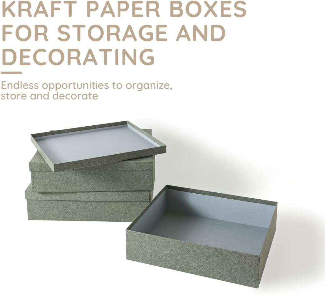 Soul & Lane Decorative Storage Boxes with Lids, Paper Storage Box Set for Keepsakes and Photos, Decorative Boxes for Home Decor, Stationery, Office Organizers, Gray Kraft