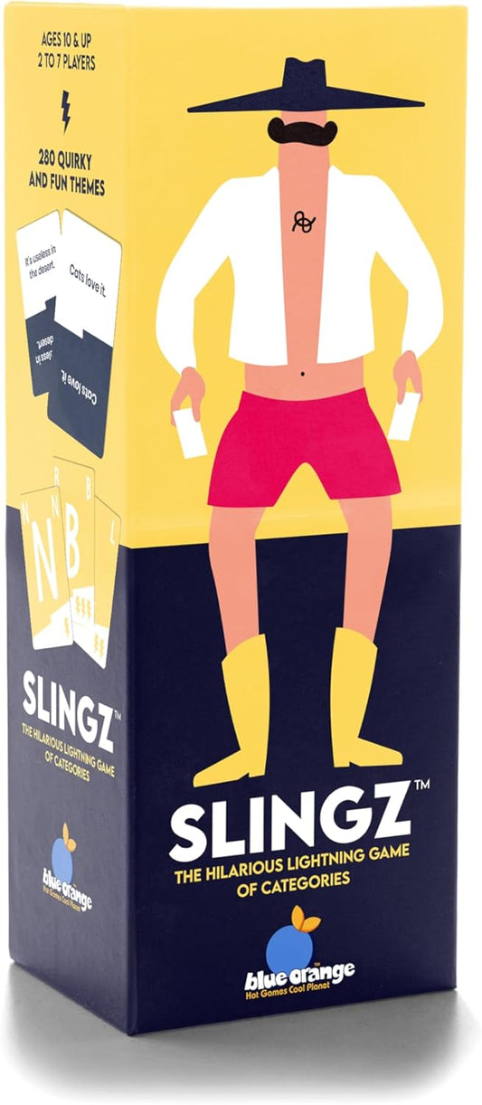 Slingz by Blue Orange Games, Fast and Hilarious Word Card Party Game of Categories for Ages 10 & Up, 2 to 7 Players