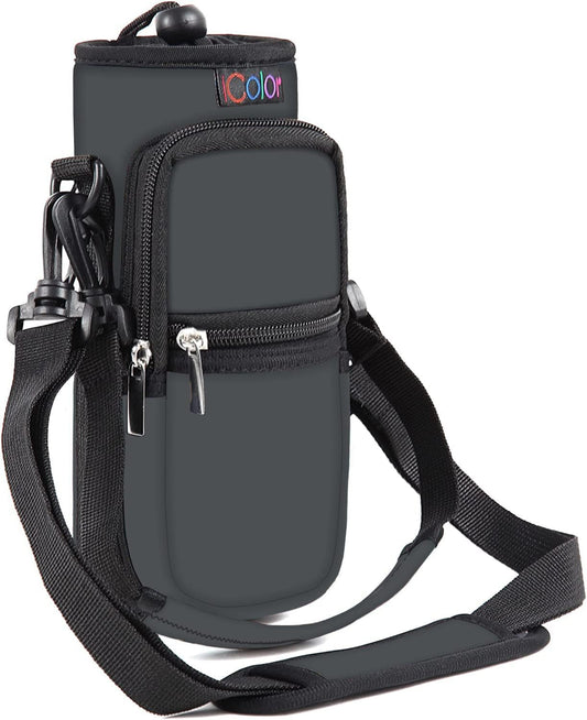 icolor Water Bottle Carrier Bag with Strap 25/32/40 oz Crossbody Bottle Holder with Phone Pocket Sling Sleeve Insulated Neoprene Water Bottle Pouch for Walking Travelling