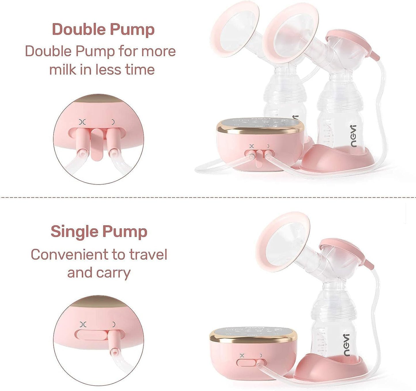 NCVI Electric Breast Pump 8782, Portable Hospital-Grade Double Pump with 4 Modes & 9 Levels, Anti-Backflow, Rechargeable Quiet Breastfeeding Pump for Efficient Comfortable Use at Home, Work or Travel