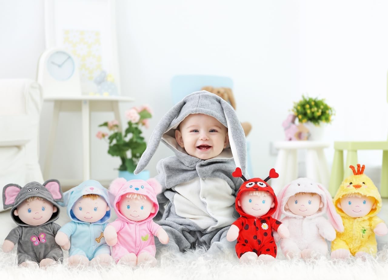 June Garden 12" Sweet Dolly Peachpaws - Stuffed Ultra Soft Baby Doll for Birth and Up - Bunny Outfit