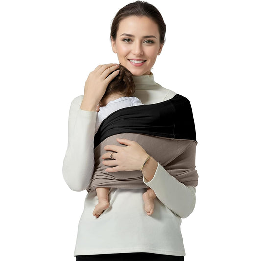 Baby Wrap Carrier, Lightweight Baby Wearing Wraps for Newborn and Infant, Soft Swaddle Holder Carrier, Cozy Baby Sling 7-35 lbs Black+Brown