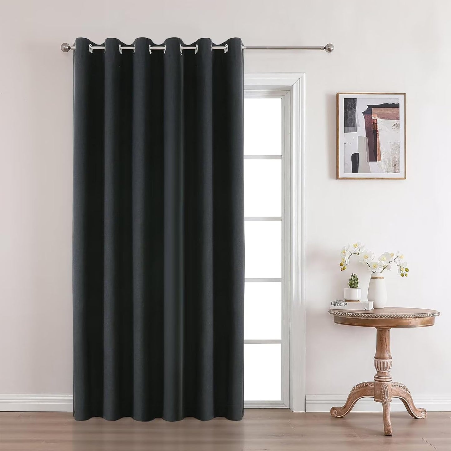Joydeco Charcoal Grey Blackout Curtains 108 Inches Long, Extra Long Curtains 108 Inch Length 1 Panel for Bedroom, Thermal Insulated Linen Black Out Curtains with Grommets(100x108, Charcoal Grey)