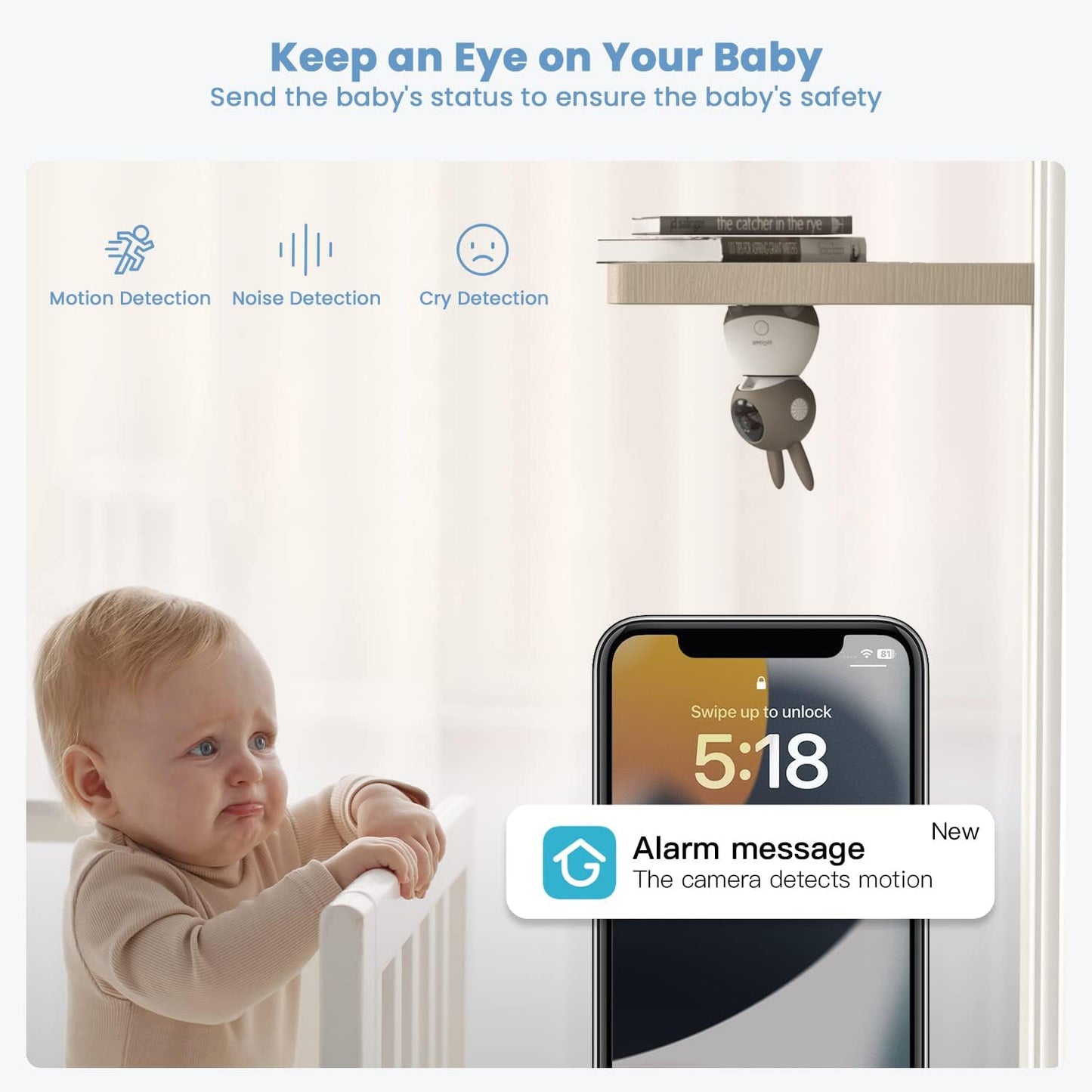 ieGeek 2K Split-Screen Baby Monitor, 5" Audio Baby Monitor with 2 Cameras, WiFi Smartphone Video Dual Camera, Night Vision, Motion & Cry Detection, Two Way Talk Temper &Humidity Sensor