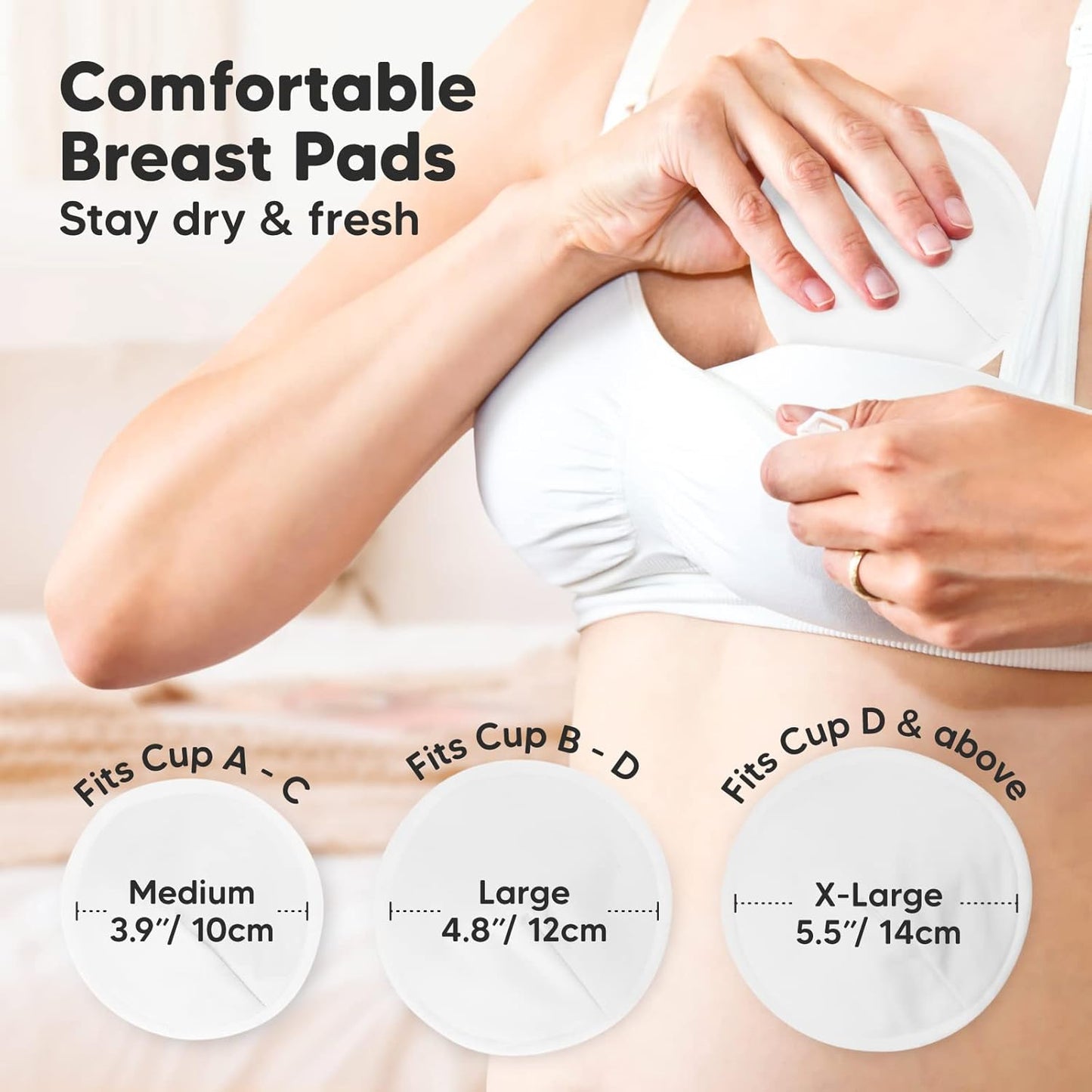 Organic Nursing Pads - 14 Washable Viscose Derived from Bamboo Breastfeeding Pads, Wash Bag, Reusable Breast Pads for Breastfeeding, Nipple Pads for Breastfeeding Essentials(Soft White, L 4.8")
