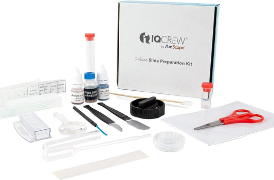 IQCrew 40-Piece Deluxe Microscope Slide Preparation Kit - Essential Student Tool Kit w/Stains + Shrimp Hatchery Experiment - SP-18