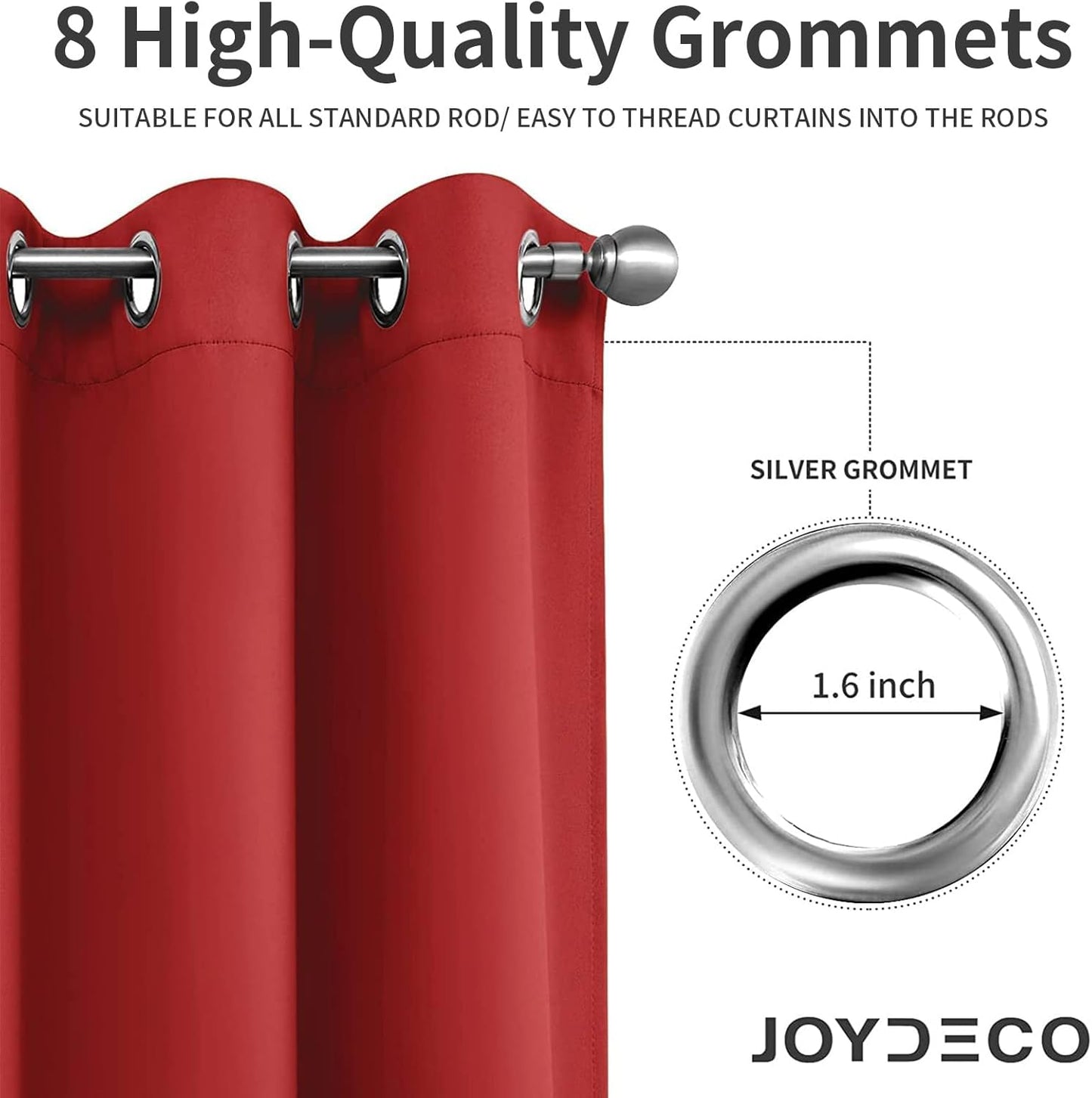Joydeco Blackout Curtains 72 Inch Length 2 Panels Set, Thermal Insulated Long Curtains& Drapes 2 Burg, Room Darkening Grommet Drapes for Living Room Bedroom Window (W52 x L72 Inch, Red)