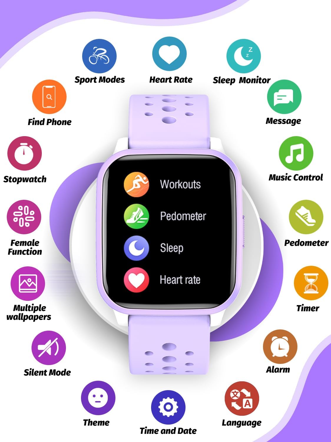 Kids Smart Watch Girls Boys, Smart Girls Watch for Kids Smart Watch Gifts for 4-16 Years Old with Sleep Mode Multiple Sports Modes Pedometer Birthday Gift for Boys Girls (Purple)