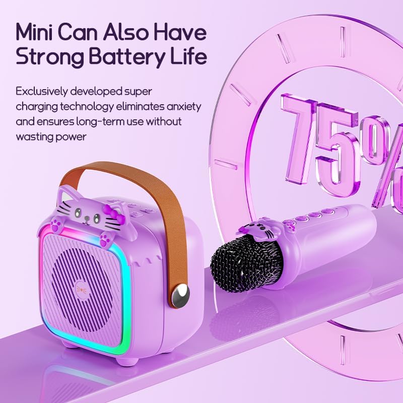 Karaoke Machine with 2 Wireless Microphones for Kids Adults,Portable Bluetooth Speaker Girls Toddlers Toy Gift for Aged 3-12 Year Birthday Parties Christmas Party - Purple