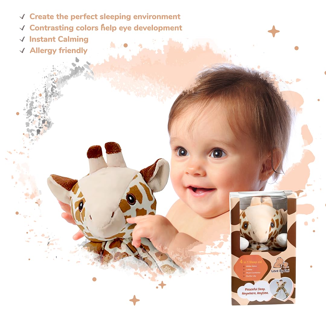 Love By Emi Baby Music Lovey Brown Giraffe, Baby Sleep Soother for Crib & Cuddle Bedtime, White Noise with Heartbeat & Lullaby, Plush Sound Machine Toy, Stuffed Animal for Newborns, Infants & Toddlers