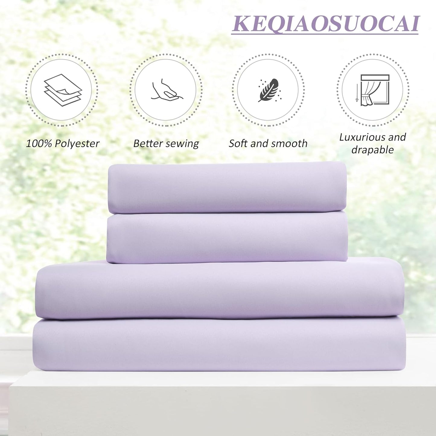 KEQIAOSUOCAI Pinch Pleats Lilac Curtains 92 Inches Long,Home Fashion Microfiber Thermal Insulated Solid Pleated Room Darkening Curtain for Bedroom (Lavender, 2 Panels, 40 Width by 92 Length)