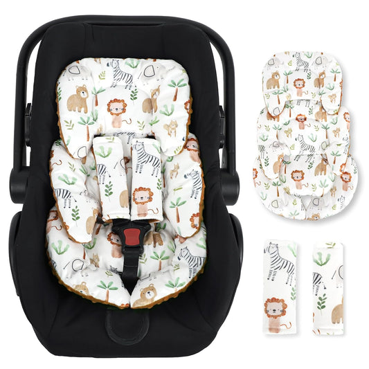 Infant Car Seat Insert Cushion, Baby Car Seat Head Body Support for Girls & Boys, Reversible Newborn Car Seat Insert with 2 Extra Strap Paddings, Premature Car Seat Cushion, Animal