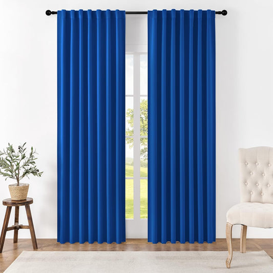 Joydeco 90 Inch Blackout Curtains for Bedroom, Thermal Insulated Black Out Curtains, Room Darkening Drapes for Living Room Window Rod Pocket Back Tab (W52 x L90 Inch, Royal Blue)