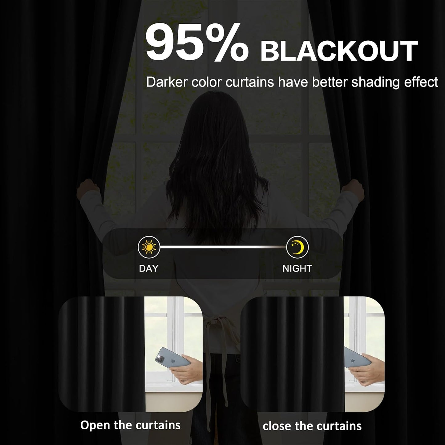 KEQIAOSUOCAI 72 Inch Wide Black Pinch Pleated Curtains 72 x 90, Thermal Insulated Noise Cancelling Living Room Office Drapes 90 Inches Long, Patio Sliding Glass Door Window Curtain 2 Panels