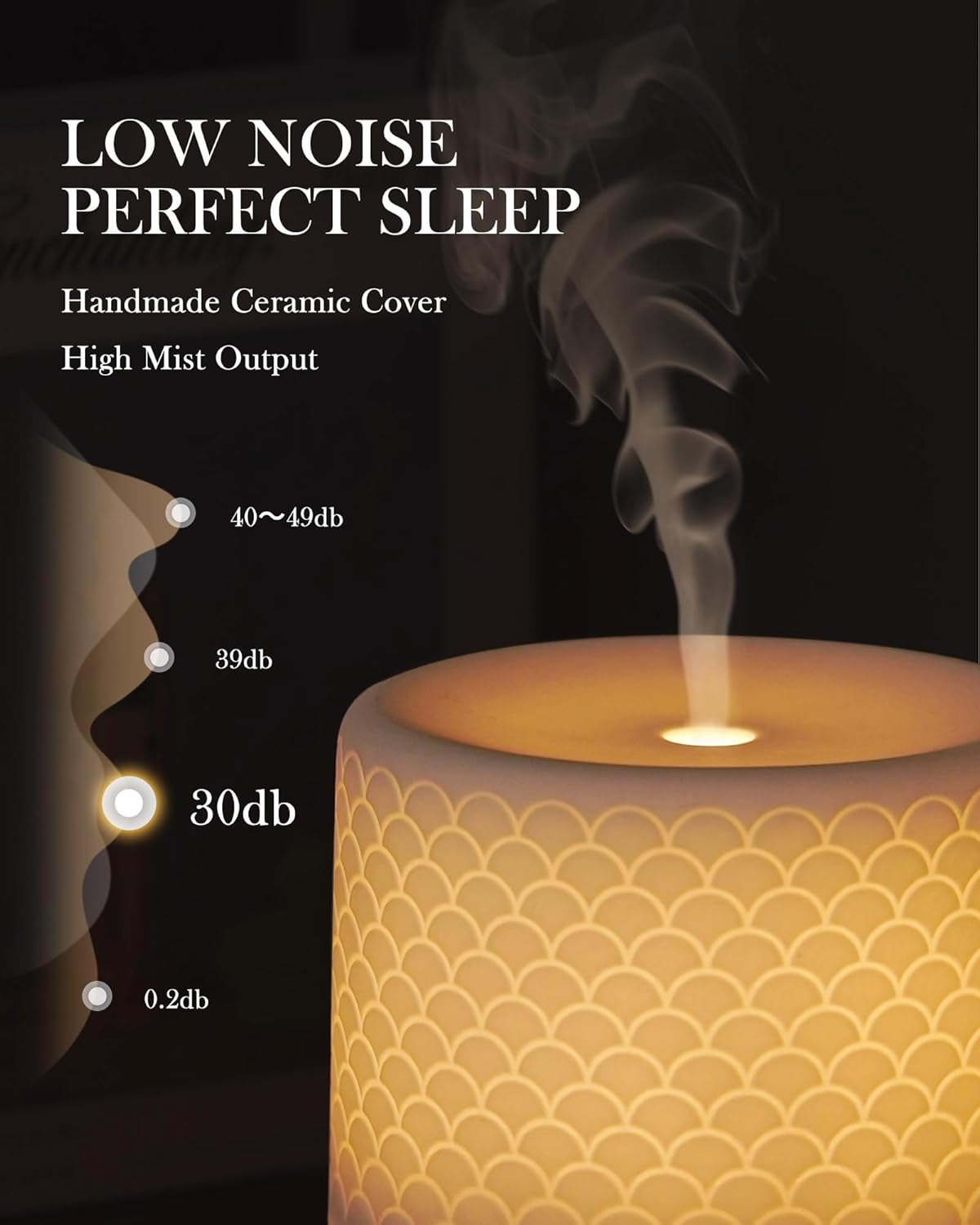 Ceramic Essential Oil Diffuser 280ml- Aromatherapy Diffuser with Ultrasonic Cool Mist Humidifier, Night Light, Timer, Auto Shut-Off, Large Room Aroma Diffuser for Home, Bedroom, Office, Yoga