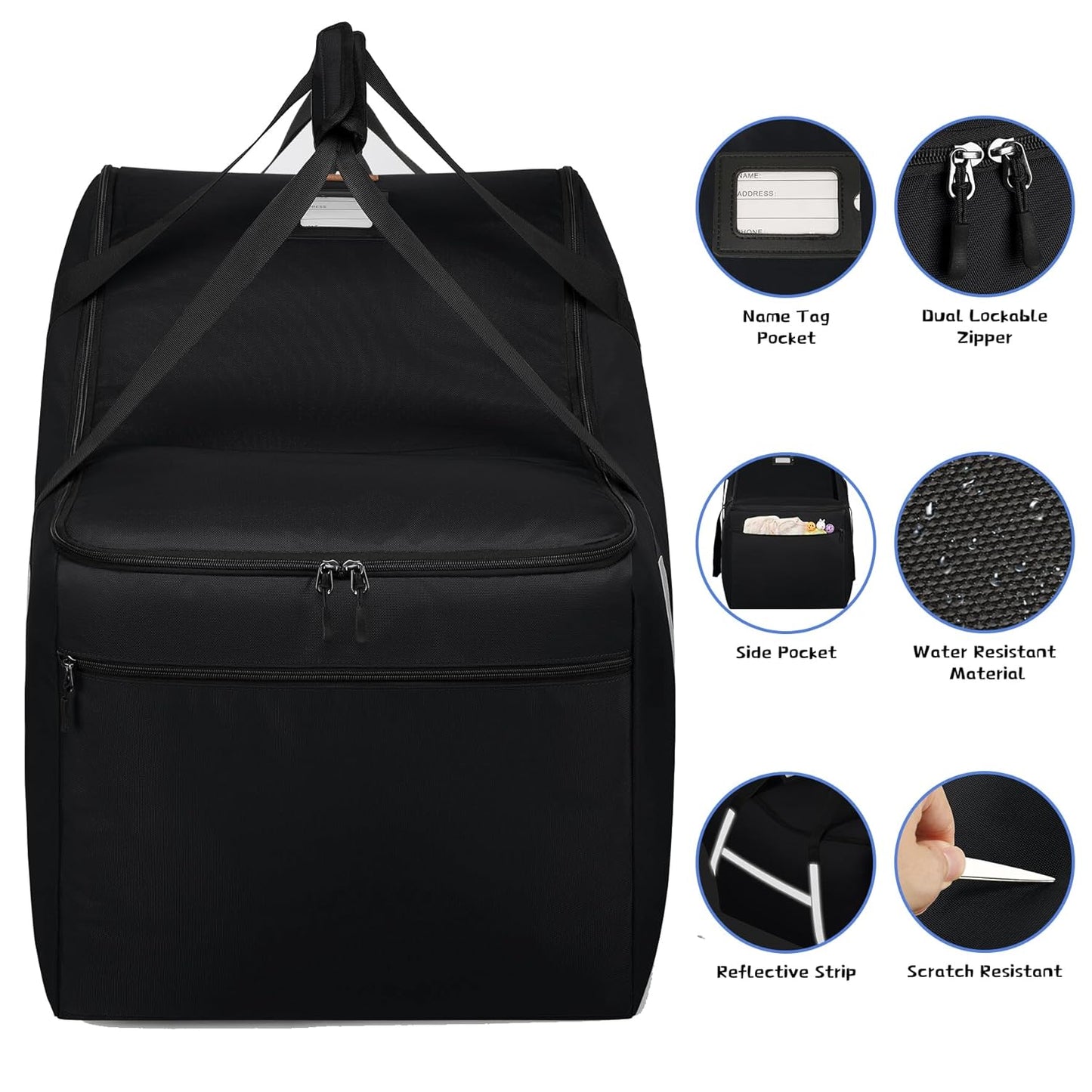 Infant Car Seat Travel Bag for Airplane Compatible with All Nuna Pipa Car Seat and Base,Chicco KeyFit 30 and Base, Padded Car Seat Bags for Air Travel,Car Seat Gate Check Bag with Side Pocket, Black