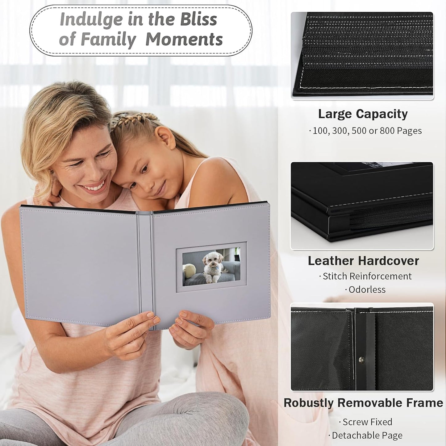 Popotop Photo Album 4x6 500 Pockets with Leather Hardcover Cover, Large Photo Album Binder Book with 50Pcs Pages for Family Travel Wedding Baby Gifts