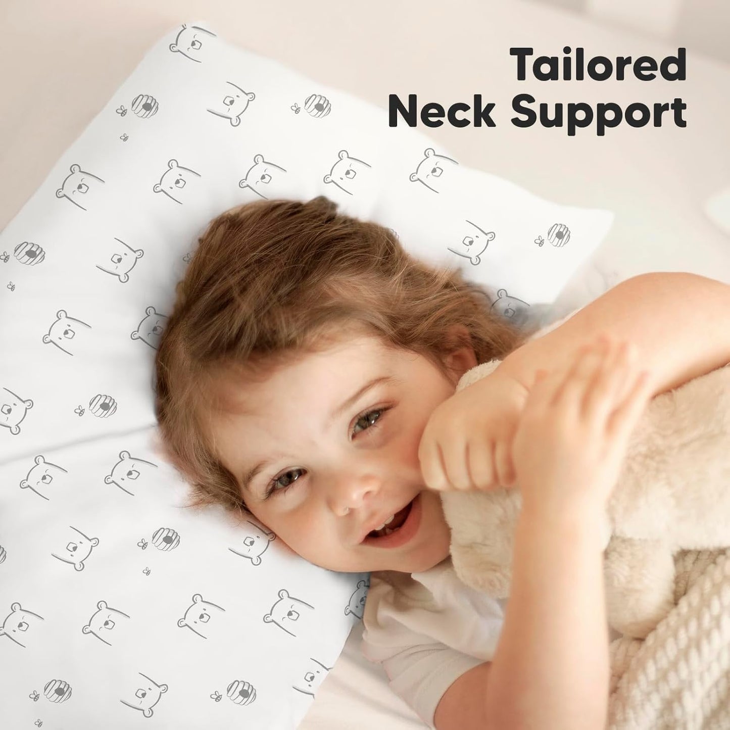 KeaBabies Toddler Pillow with Pillowcase, Jumbo 14X20 - Soft Organic Cotton Toddler Pillows for Sleeping - Machine Washable - Perfect for Travel, Toddler Bed Set (Bumble Bear)