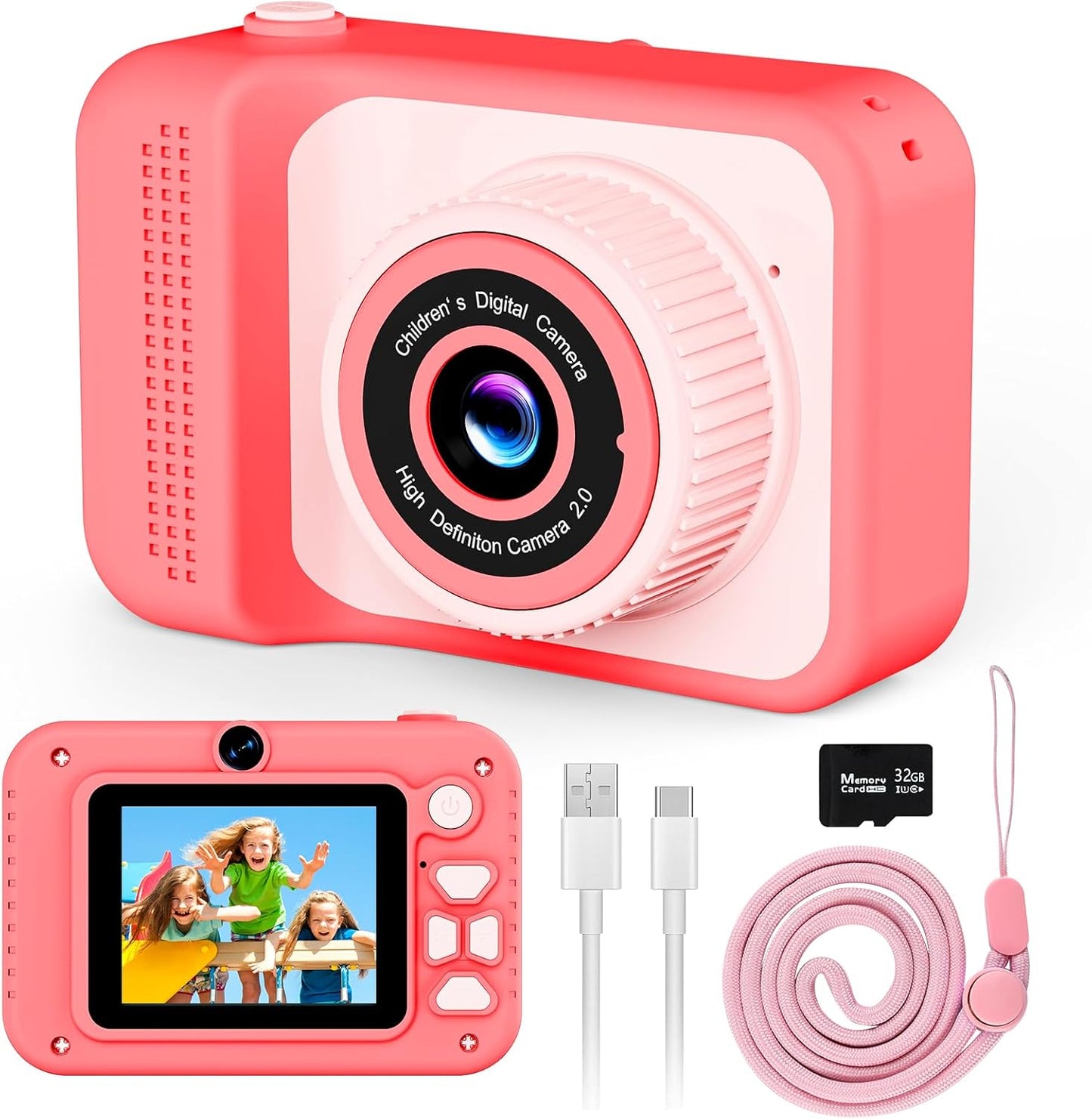 Kids Camera, 1080P Portable HD Digital Camera with 32G SD Card, Birthday Gifts for Girls 3 4 5+ Year Old
