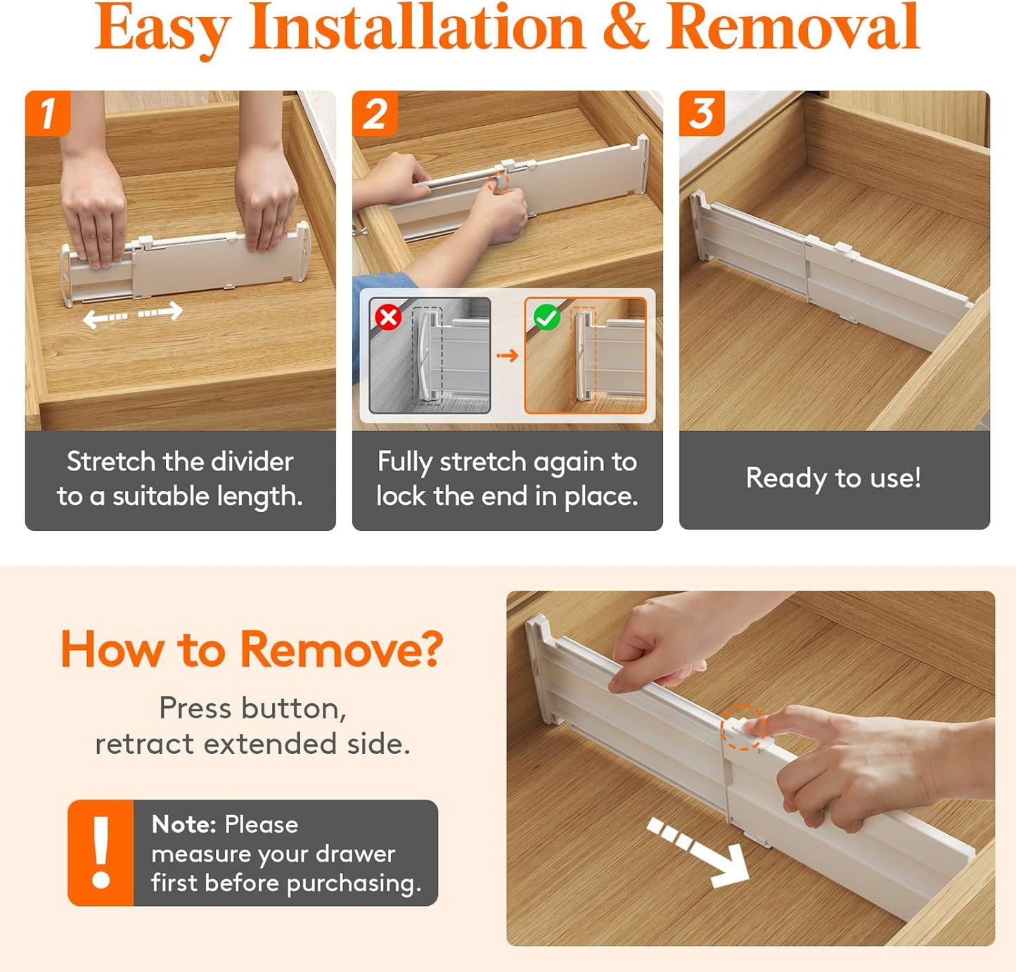 Lifewit 8 Pack Drawer Dividers 4" High, 10.5-16.5" Dresser Drawer Divider, Adjustable Drawer Organizers for Clothes, Plastic Drawers Separators for Dresser, Bedroom, Bathroom, Kitchen, Office