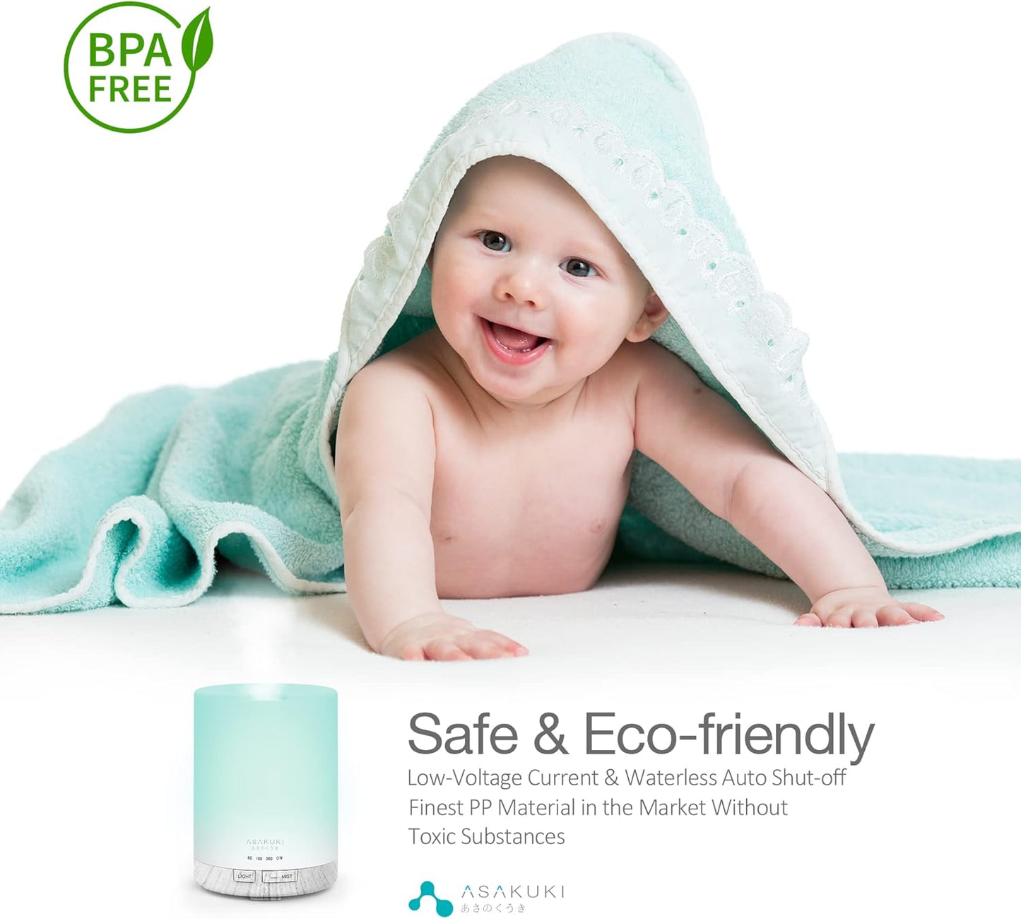 ASAKUKI 300ML Essential Oil Diffuser, Quiet 5-in-1 Premium Humidifier, Home Fragrance Aroma Diffuser with 7 LED Color Changing Light and Auto-Off Switch -White