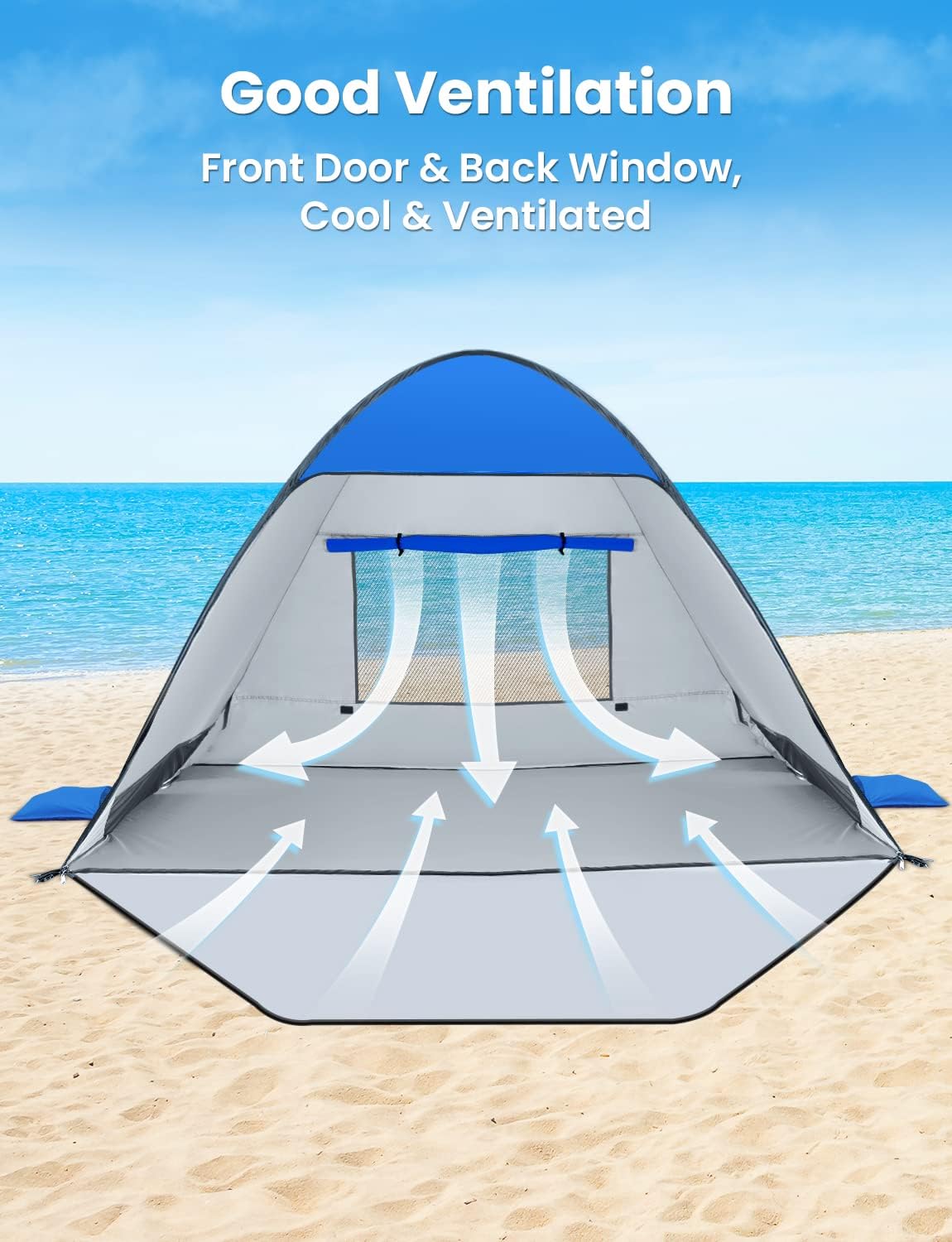 Glymnis Pop Up Beach Tent Beach Shade Tent for 1-4 Persons Sun Shelter UPF 50+ Enclose Zipper Door Portable Easy Up Beach Tent