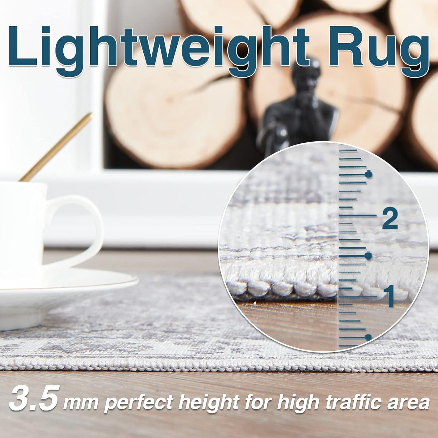 jinchan Hallway Runner Rug 3x7 Machine Washable Runner Rug Grey Vintage Floral Design Non-Slip Low Pile Ultra-Thin for Kitchen Laundry Room Bedroom Farmhouse (3‘x7',Grey)