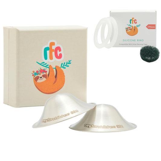 RFC Silver Nursing Cups - 999 Silver Nursing Pad - Nipple Shield Kit for Nursing Newborn - Breastfeeding Essentials - Nipple Cover Breastfeeding - With Silicone Ring & Cleaning Scotch & Case (REGULAR)
