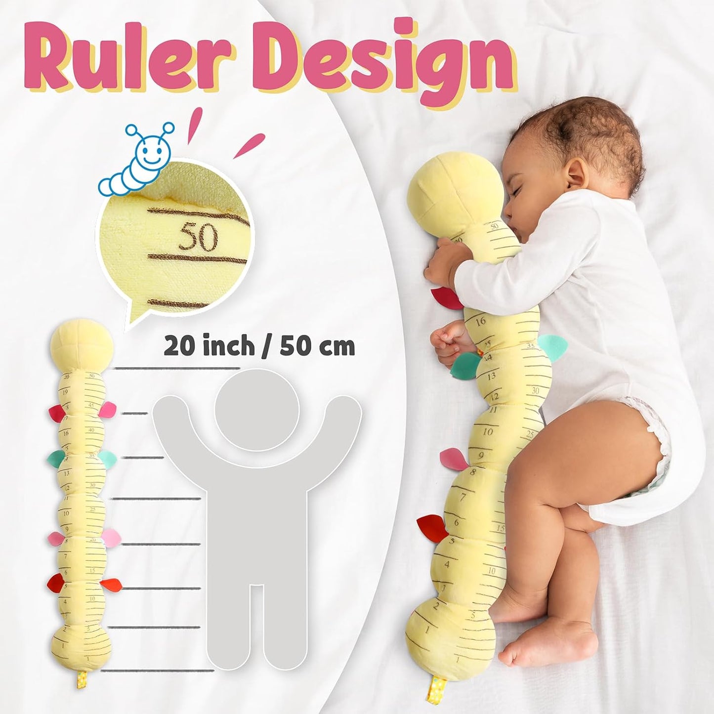 LIGHTDESIRE Baby Toys Musical Caterpillar,Infant Toys Stuffed Animal Toys with Ruler Design and Ring Bell,Baby Teething Toys for Tummy Time Newborn Boys Girls 0 3 6 12 Months(Yellow)