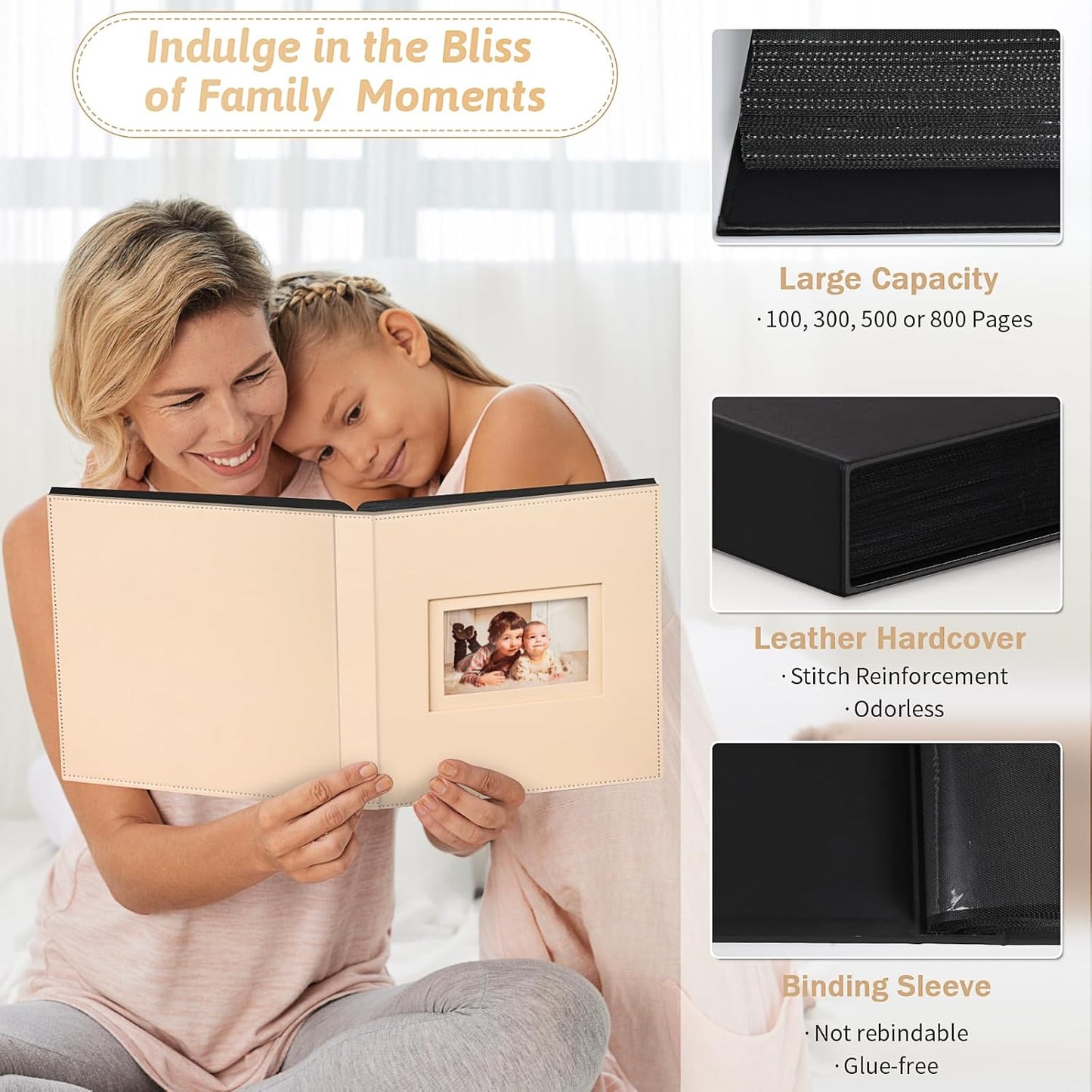 Popotop Photo Album 4x6 300 Pockets with Leather Hardcover Cover, Small Photo Album Holder Book with 50Pcs Pages for Family Travel Wedding Baby Gifts