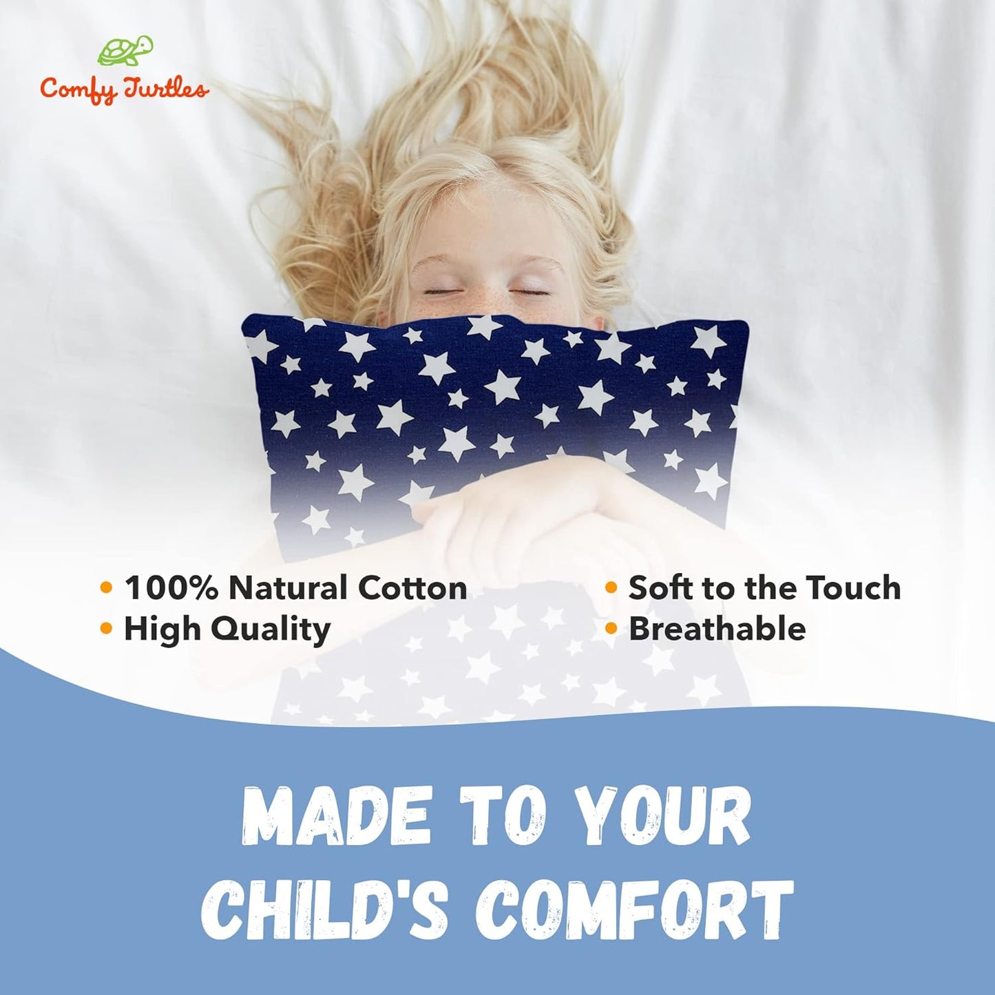 Toddler Pillowcase 13x18 - Cotton Toddler Pillowcase Star, Kids Galaxy Pillow Case for Boys, Baby Boy Travel Pillow Case Cover - Navy Blue Stars