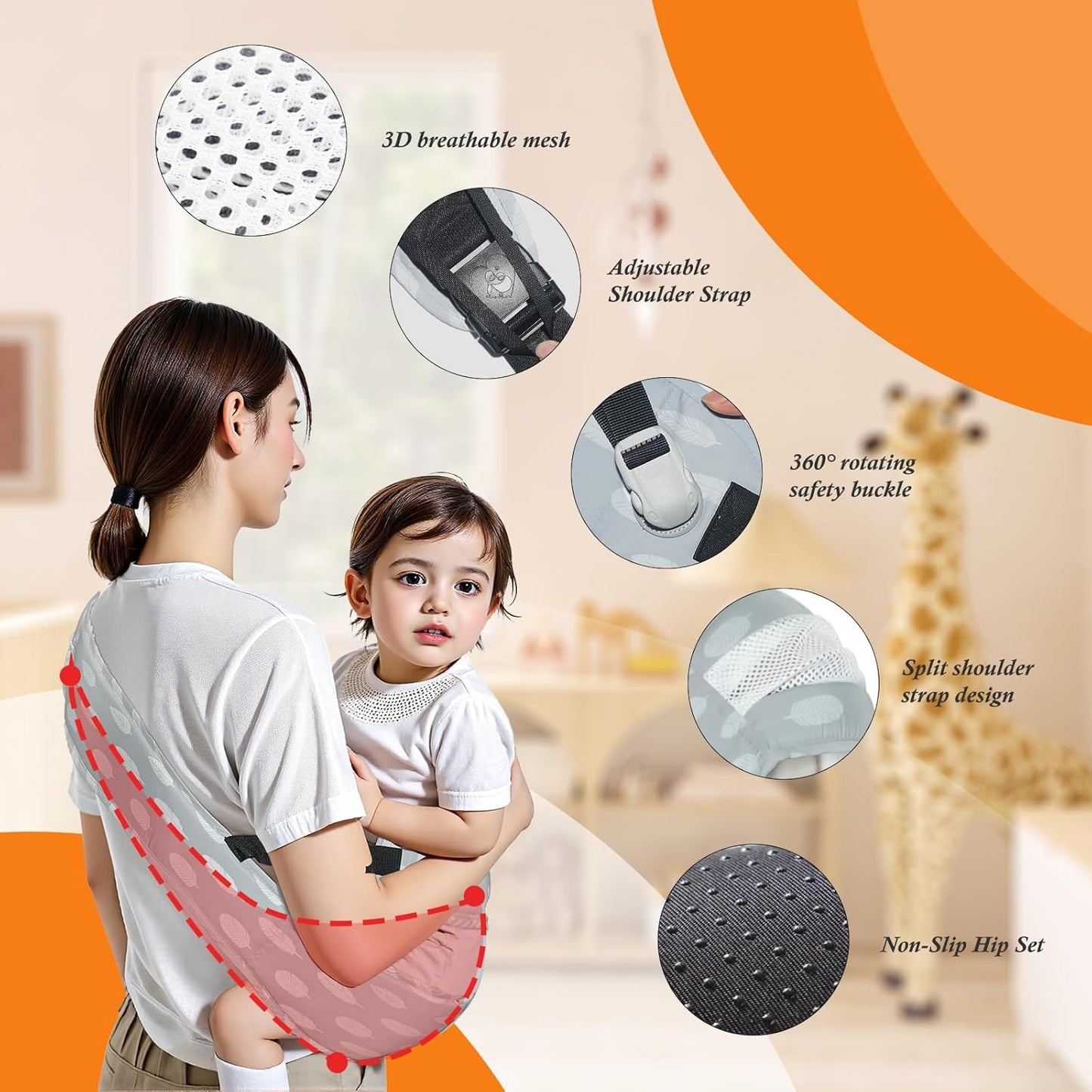 Baby Carrier Newborn to Toddler-Adjustable Baby Sling Carrier,Toddler Carrier for 25-60lbs,Comfortable Baby Sling for Hands-Free Carrying (Ash Feather)