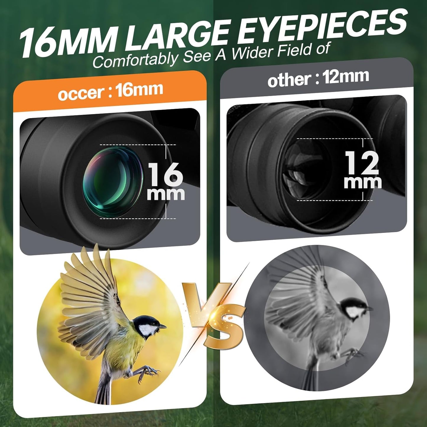 15x30 Compact Binoculars for Adults and Kids - Occer Large View High Powered Binoculars for Bird Watching - Lightweight Easy Focus Binocular with Low Light Vision for Outdoor Hunting Travel - Black