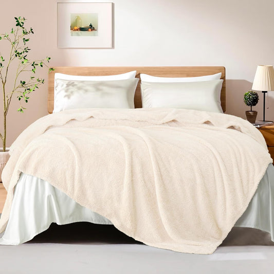 Exclusivo Mezcla Fleece Blanket for Couch, Soft and Cozy King Blankets for Women Men Girls Kids, Suitable for All Seasons, White, 90x104 Inches