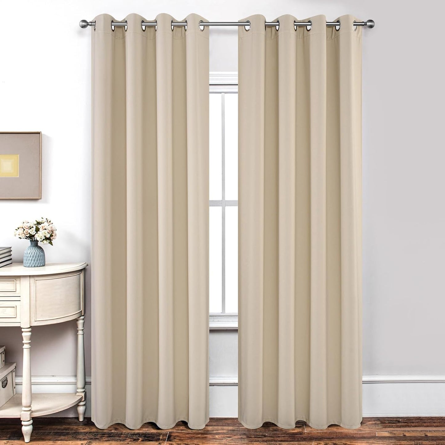 Joydeco Blackout Curtains 84 Inch Length 2 Panels Set, Thermal Insulated Long Curtains& Drapes 2 Burg, Room Darkening Grommet Drapes for Living Room Bedroom Window (W52 x L84 Inch, Light Beige)