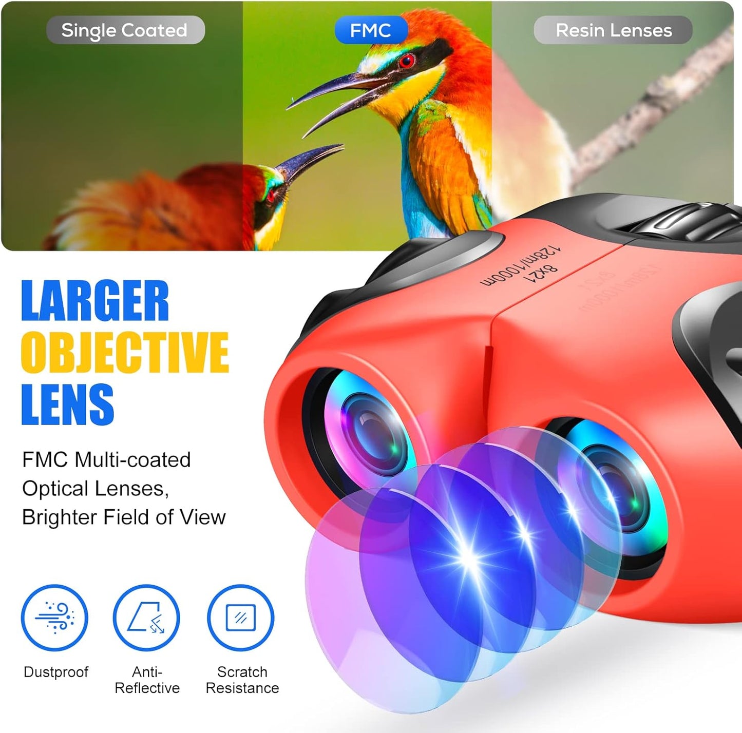 LET'S GO! Binocular for Kids, Compact High Resolution Shockproof Binoculars