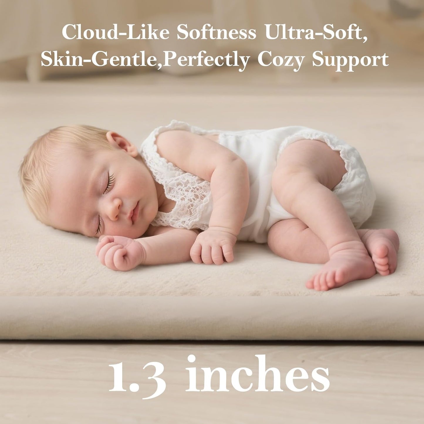 Baby Play Mat for Floor, 50 X 50x 1.3" Memory Foam Playpen Mat,Ultra Soft Tummy Time Mat with Non-Slip Backing, Baby Crawling Mat Child Nursery Rug for Infant, Toddlers, Kids (Beige)