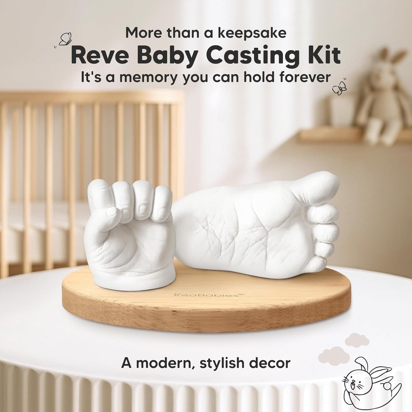 KeaBabies Baby Casting Kit Hands and Feet Mold - 3D Newborn Hand Casting Kit & Stylish Wood Base, Easy DIY Infant Foot Molds 0-9 Months, BPA-Free Baby Keepsake, Shower Gifts for Moms (Oval, Ash Wood)