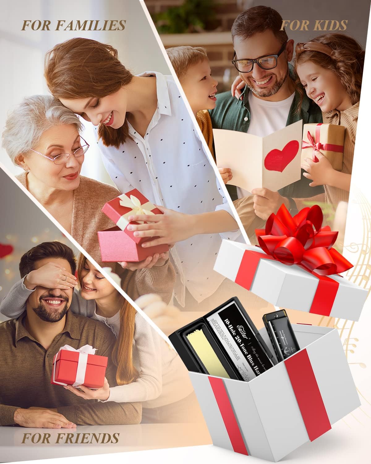 Eastar Major Blues Harmonica, 10 Holes C Key Beginner for Kids Children Adults Students, with Hard Case and Cloth, Black