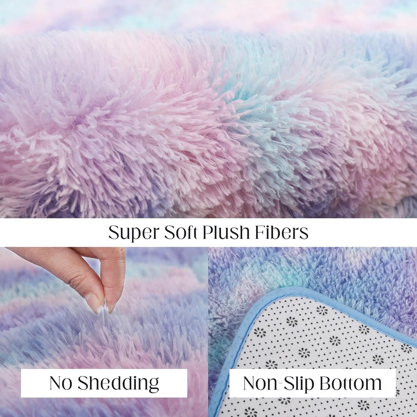 4x5.8 Rainbow Rug for Girls Room, Fluffy Area Rugs for Bedroom, Colorful Kids Rug Cute Anti-Skid Indoor Carpet for Nursery, Living Room, Playroom, Home Decor