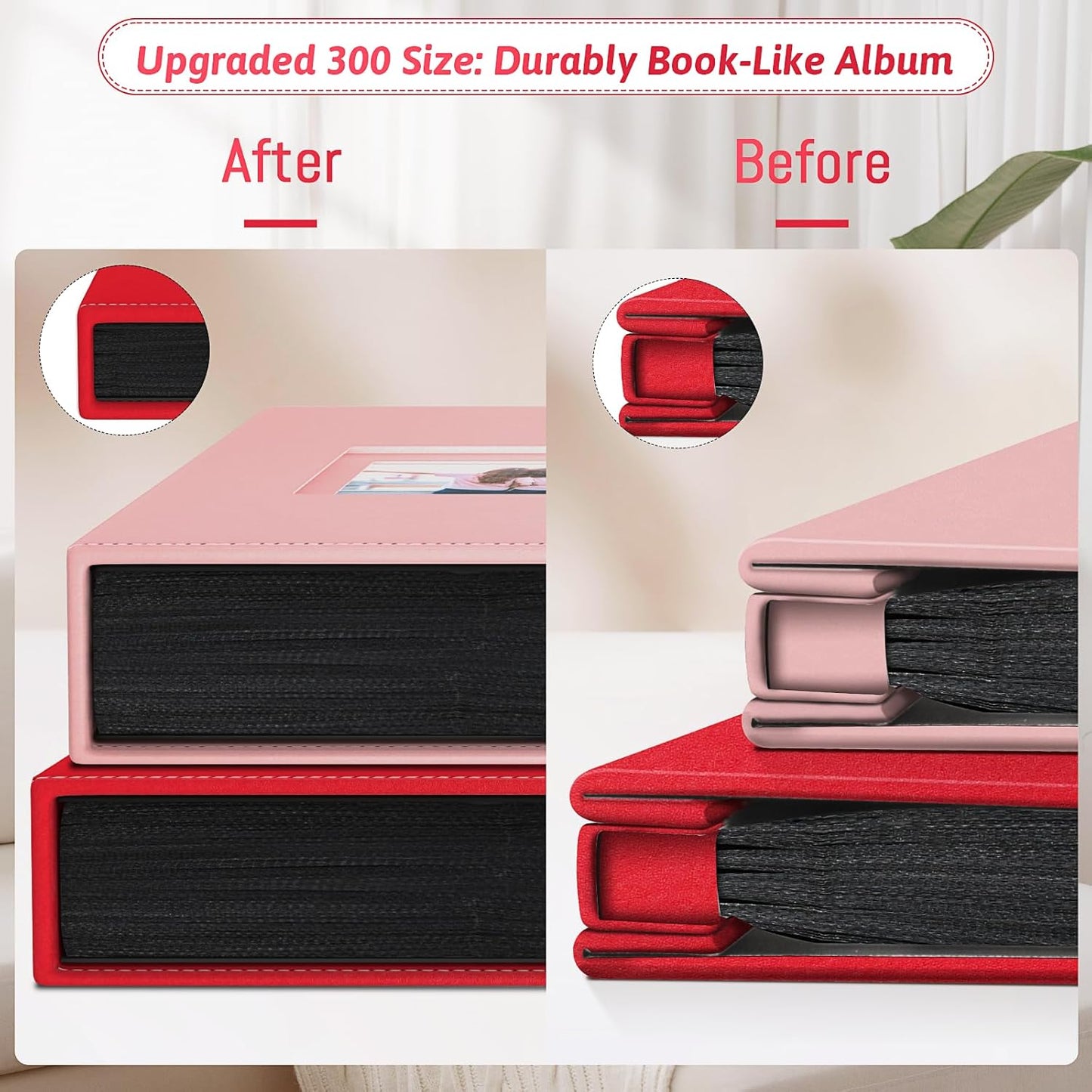 Popotop Photo Album 4x6 300 Pockets with Leather Hardcover Cover, Small Photo Album Holder Book with 50Pcs Pages for Family Travel Wedding Baby Gifts