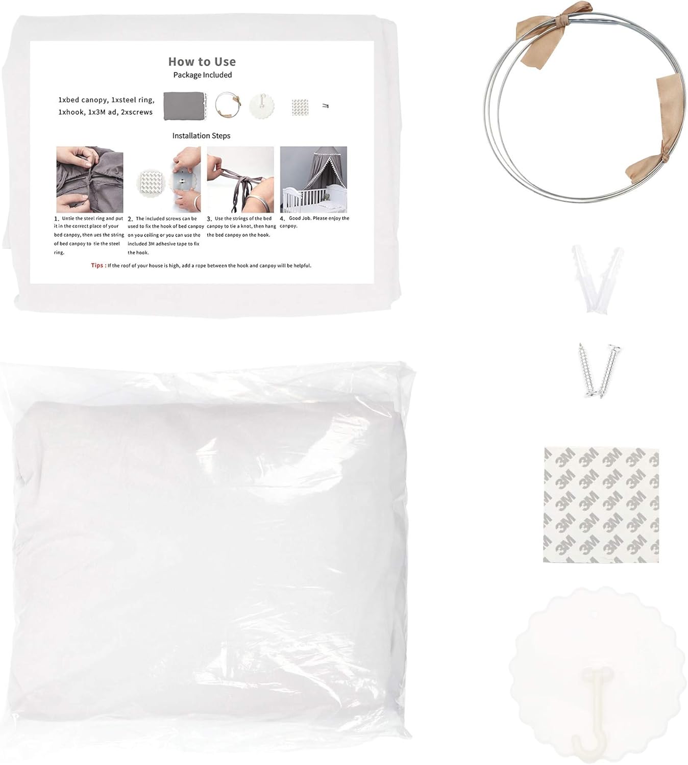 Kids Bed Canopy with Frills Cotton Cover Net for Crib Reading Nook Curtain Hideaway Hanging Round Tent Nursery Bedding Play Room Decor