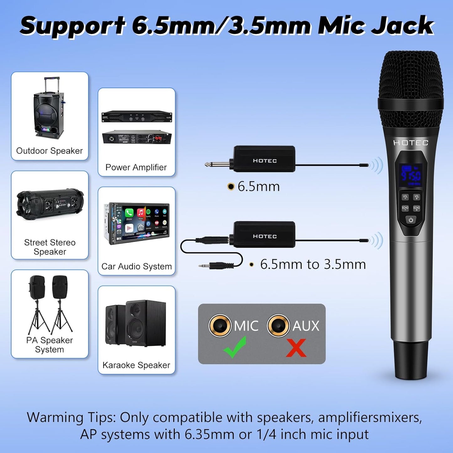 HOTEC Wireless Microphones Dual UHF Handheld Mic System with Echo/Volume Control, Rechargeable Receiver for Karaoke Church Wedding Party Speech, Compatible PA System, Karaoke Machine, and Mixer
