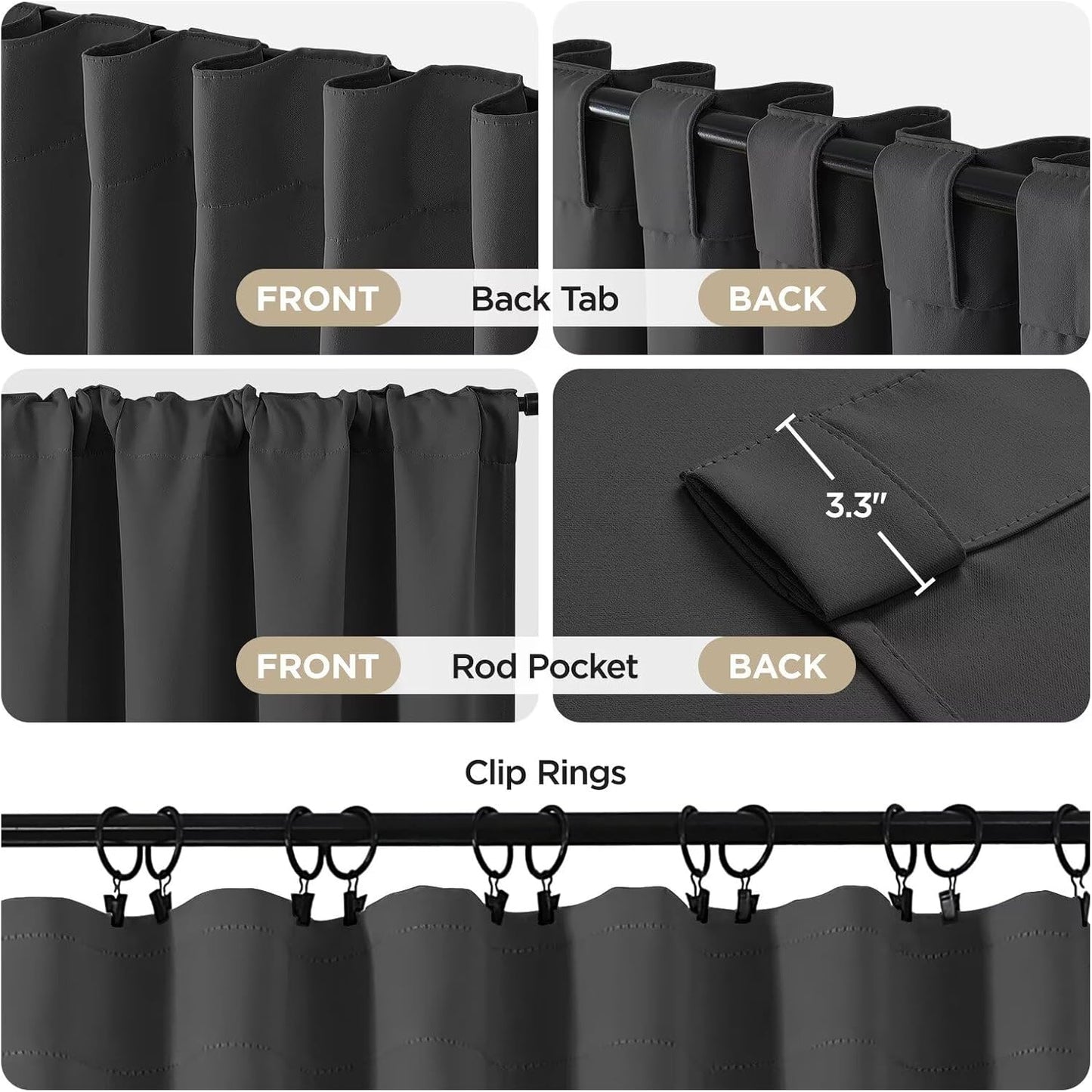 Joydeco Blackout Curtains 84 Inch Length 2 Panels Set, Thermal Insulated Black Out Curtains for Bedroom, Room Darkening Drapes for Living Room Window (W37 x L84 Inch, Dark Grey)